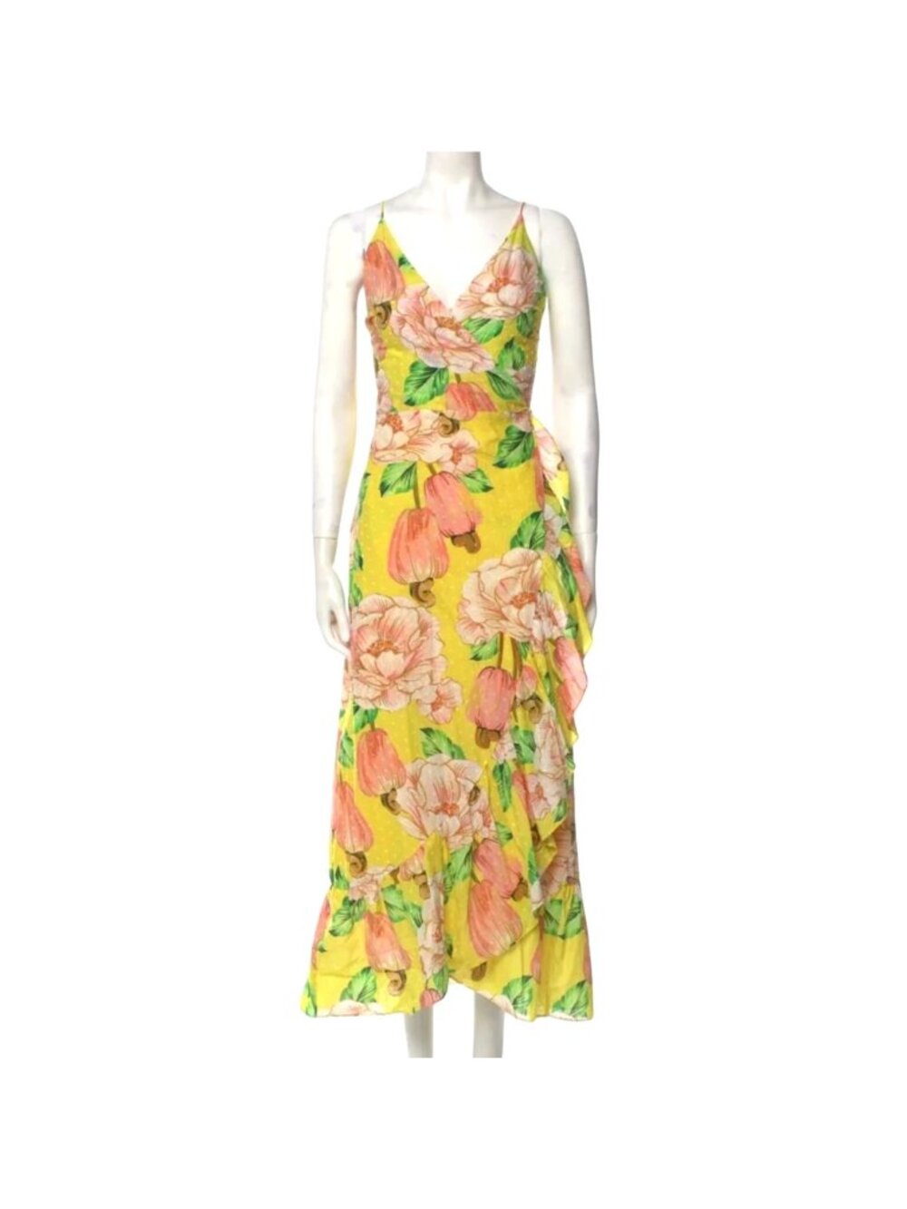 NWT Farm Rio Anthropologie Neoma Wrap Maxi Dress L Cashew Tassels Floral Print